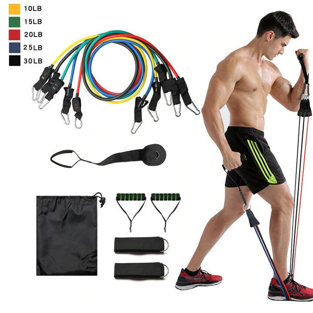 11 PCS Resistance Band Set Yoga Pilates Abs Exercise Fitness Tube Workout Bands - Image 3