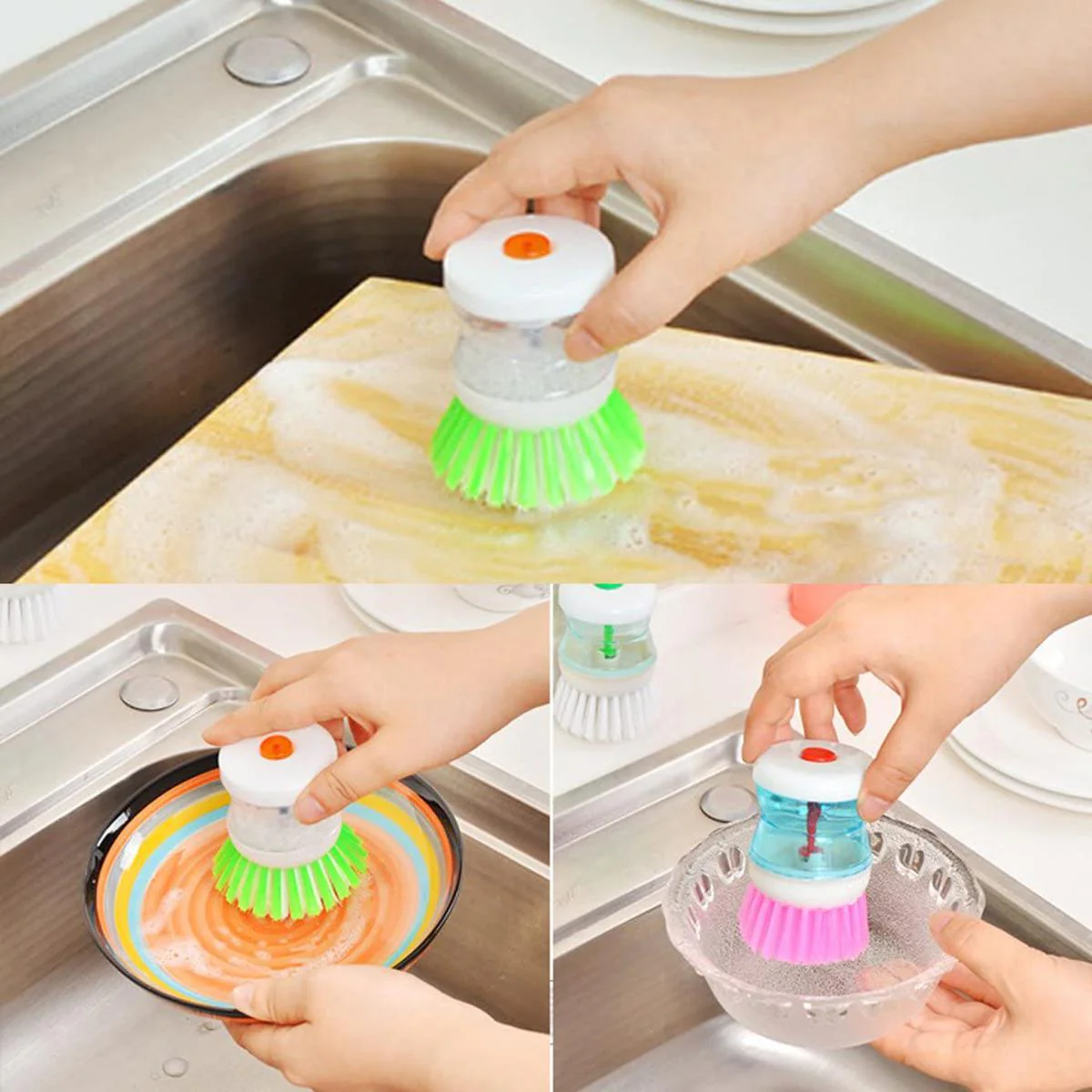 2 Pcs Kitchen Dishwasher Brush With Liquid Soap Dispenser - Image 4