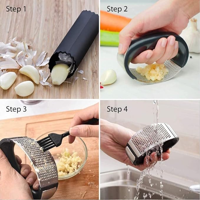 2 Pcs Manual Garlic Chopper Stainless Steel Garlic Press For Kitchen - Image 3