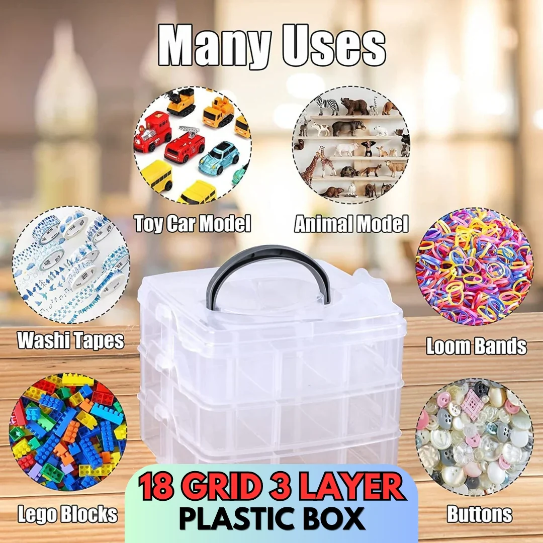 3 Layer 18 Grid Transparent Jewelry Storage Organizer - Image 2