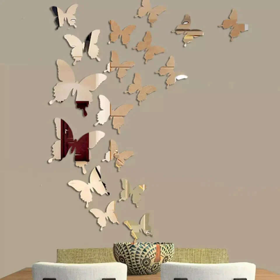 3D Acrylic Mirror Butterflies Self Adhesive Wall Art Decals Stickers Set For Home Decoration - Image 6