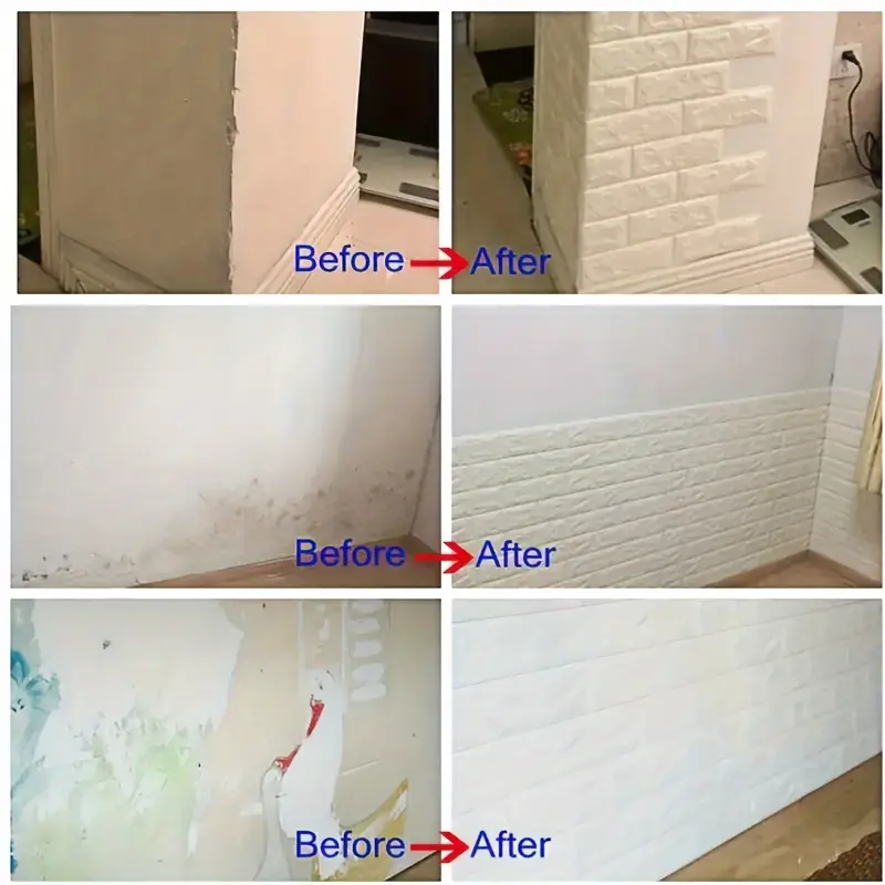 Water and Moisture Proof Anti Collision Self Adhesive White Brick Vinyl Tile Wallpaper Stickers For Home Decor - Image 10