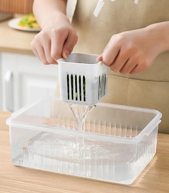 6-In-1 Kitchen Storage Box with Drain Basket – Refrigerator Fresh Keeping Food Container - Image 3