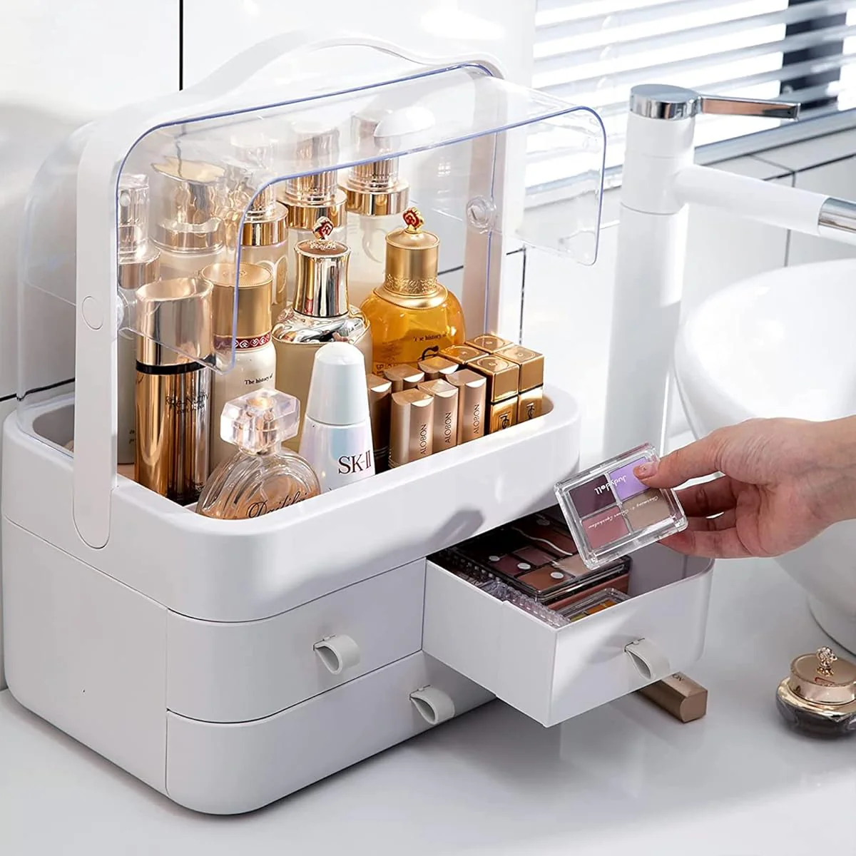 Acrylic Double Sided Door Women Makeup Cosmetic Storage Organizer with Box - Image 3