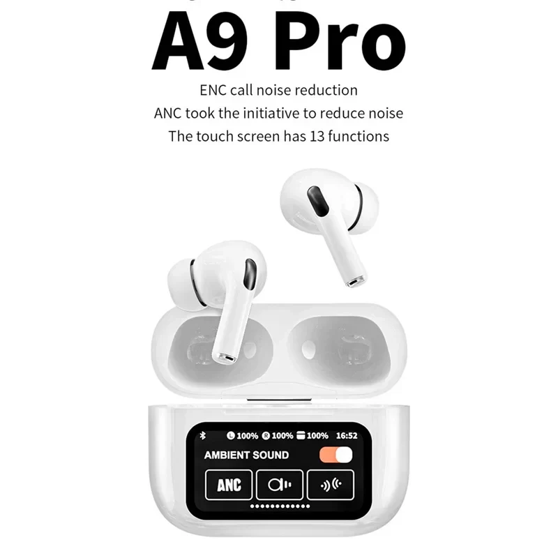 Airpods with Touch Screen A9 Pro High Quality Sound & ENC Noise Reduction - Image 2