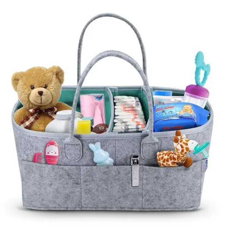 Baby Diaper Caddy Organizer – Foldable Felt Storage Bag with Multi Pockets - Image 3