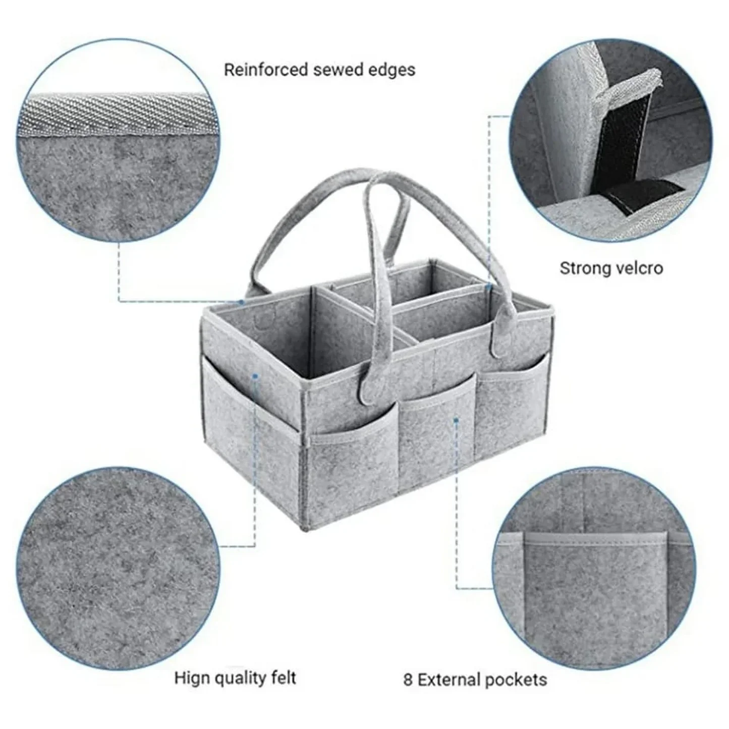 Baby Diaper Caddy Organizer – Foldable Felt Storage Bag with Multi Pockets - Image 4