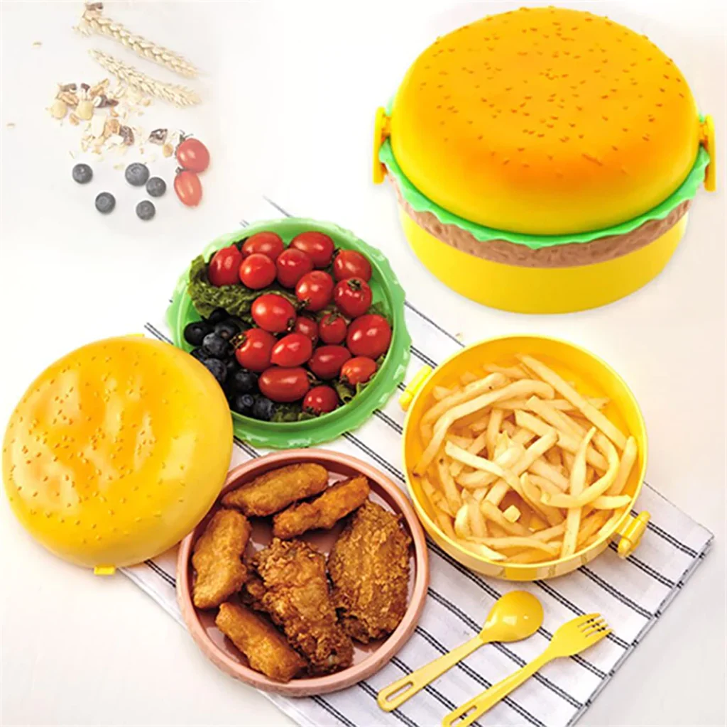 Burger Shape Leak Proof Plastic Lunch Box for Kids - Image 2