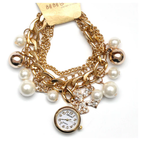 Buy 1 Get 1 Free Offer Ladies Luxury Pearls Bracelet Wrist Watch - Image 4