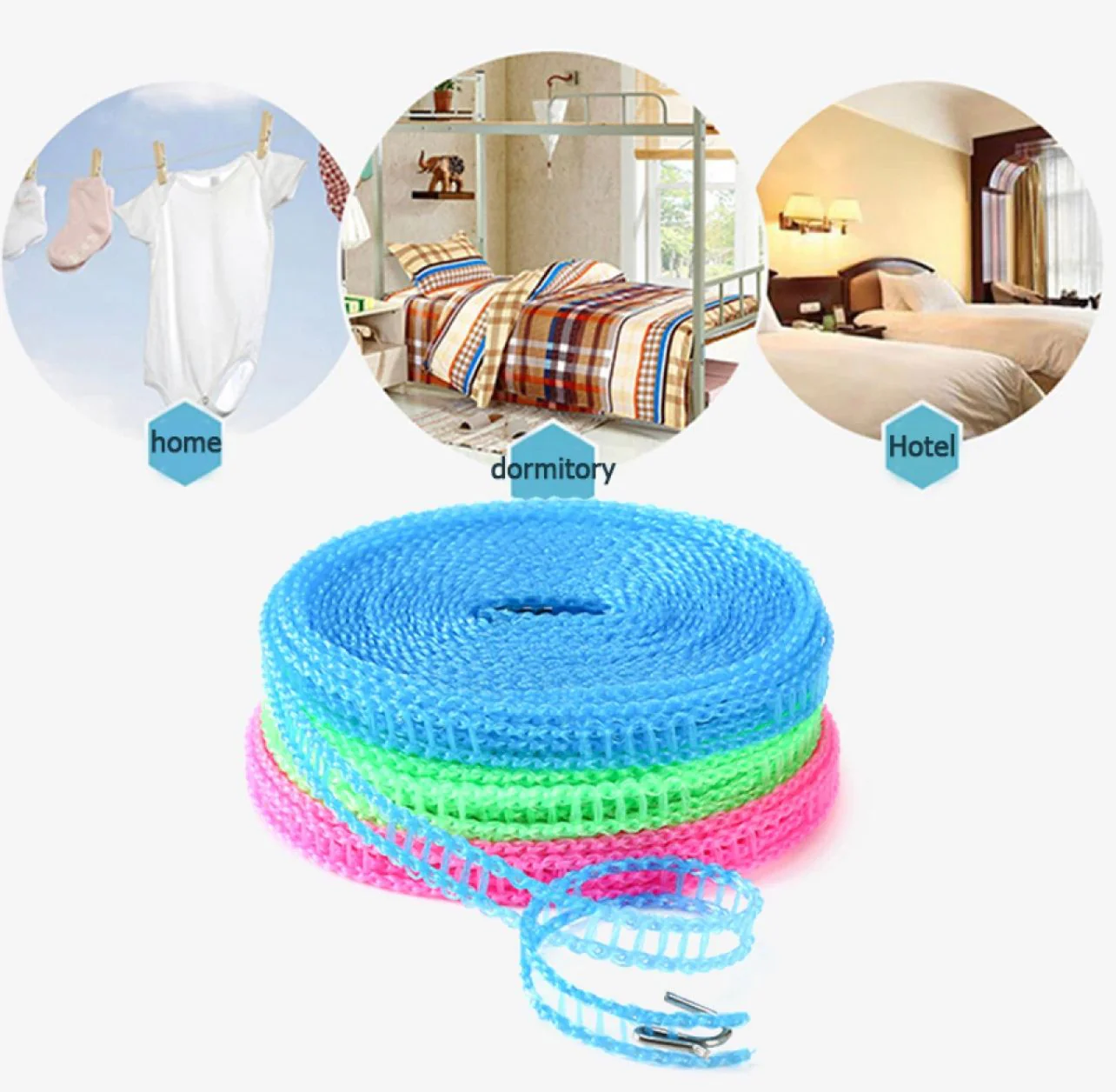 Buy 1 Get 2 Free Offer 3 Pcs Wind Proof Non Slip Nylon Hanging Drying Rope Clothes washing line with full size of 5 Meters in Rs 699 - Image 5