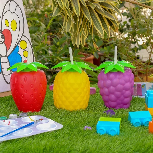 Buy 1 get 2 Free Offer Colourful Fruit Shape Juice Glass with White Straw - Image 2