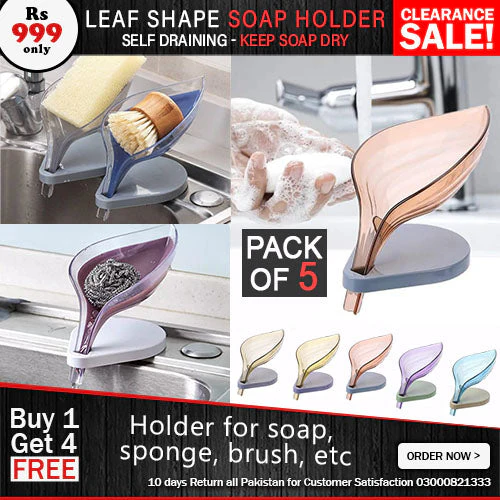 Azaadi Sale Offer 5 Pcs Leaf Shape Soap Holder with Self Draining (5 Holders) - Image 2