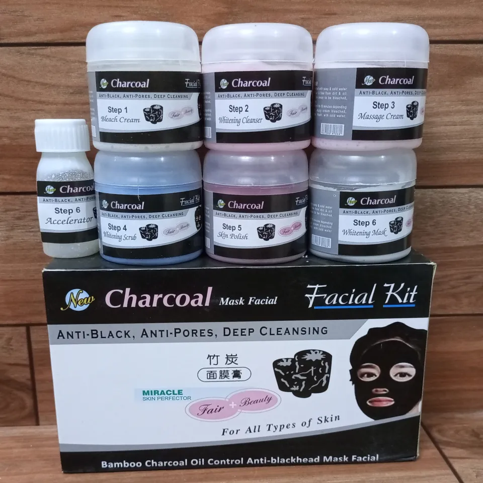Charcoal Anti-Blackhead Whitening Facial Kit with Bleach – 6 Step Deep Cleansing Facial - Image 2