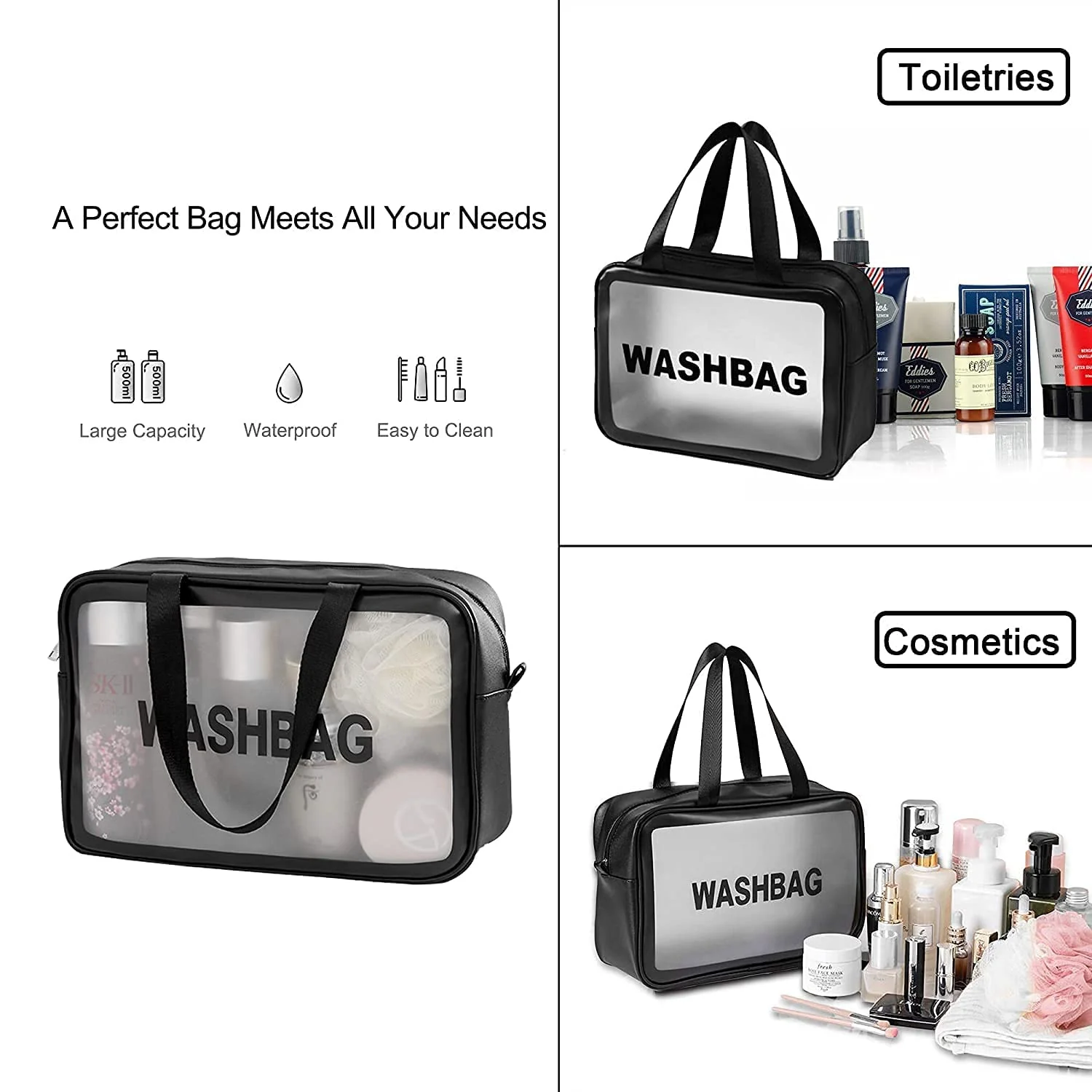 Clear Travel Toiletries Bag | Waterproof Cosmetic Makeup Wash Bag - Image 3