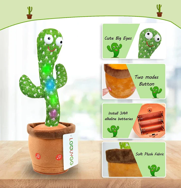 Dancing Shaking Cactus Toy with Recording and Singing of Songs - Image 10