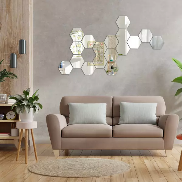 Hexagon 12 Pcs 3D Acrylic Hexagon Sliver Mirror Stickers for Wall - Image 4
