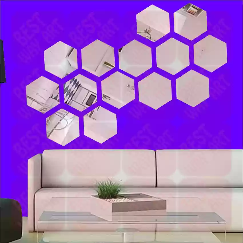 Hexagon 12 Pcs 3D Acrylic Hexagon Sliver Mirror Stickers for Wall - Image 5