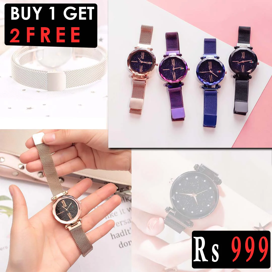 Imported bundle of 3 ladies luxury starry sky magnet wrist watches Rs 999 - Image 3