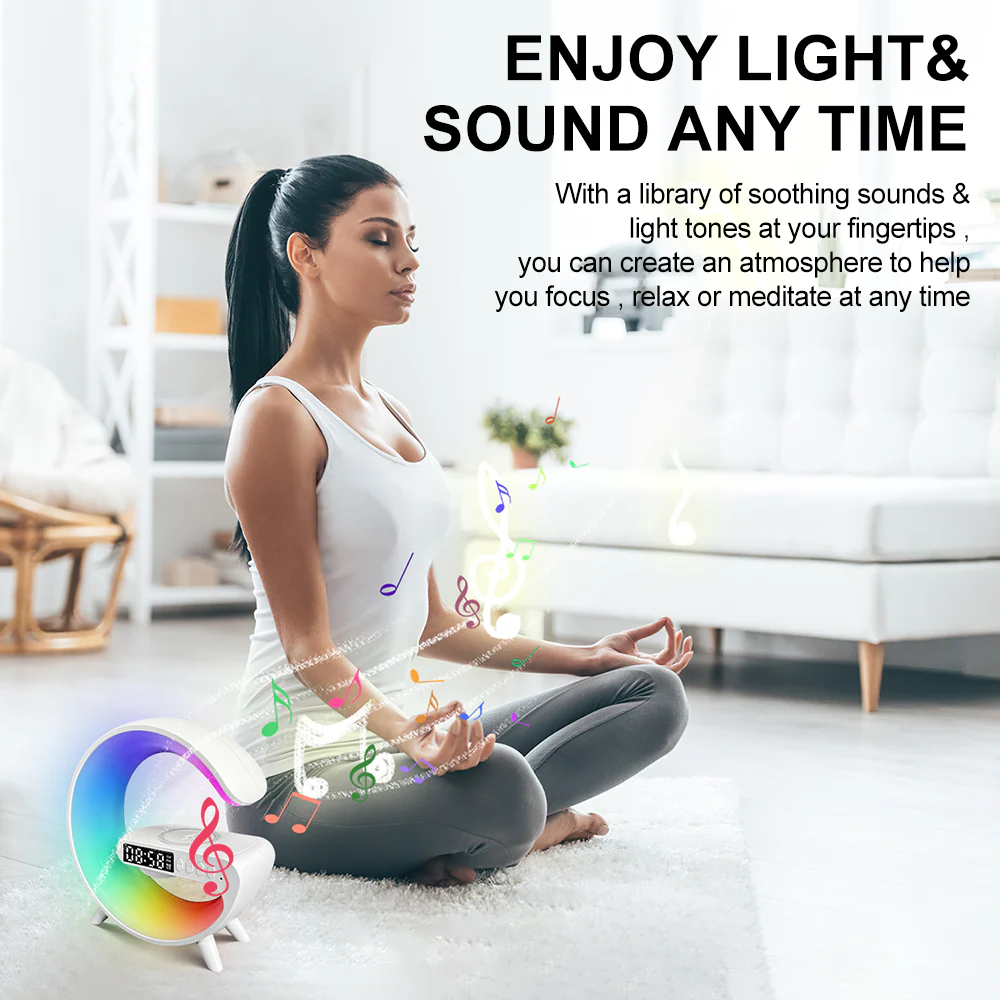 Imported G Shaped RGB Light Table Lamp Bluetooth Speaker With Wireless Charger - Image 6