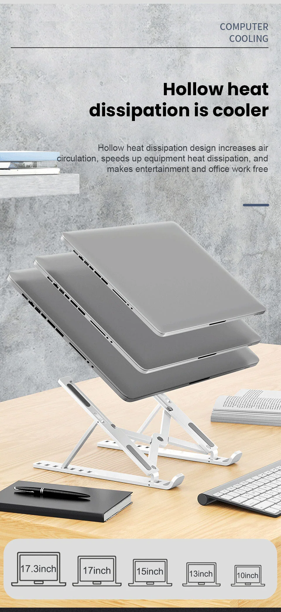 Laptop & Tablet Stand Non-slip ABS Adjustable Foldable Holder - Image 4