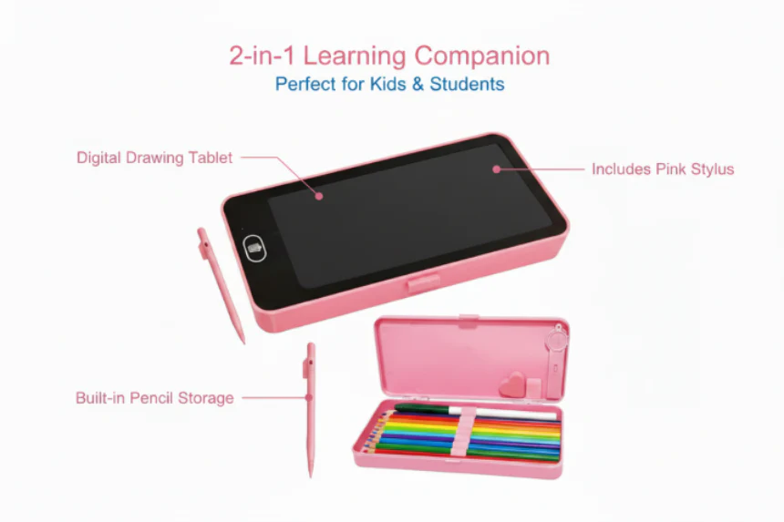 LCD Writing Tablet Pencil Box – Smart Drawing Board & Stationery Case for Kids (Value Pack) - Image 7