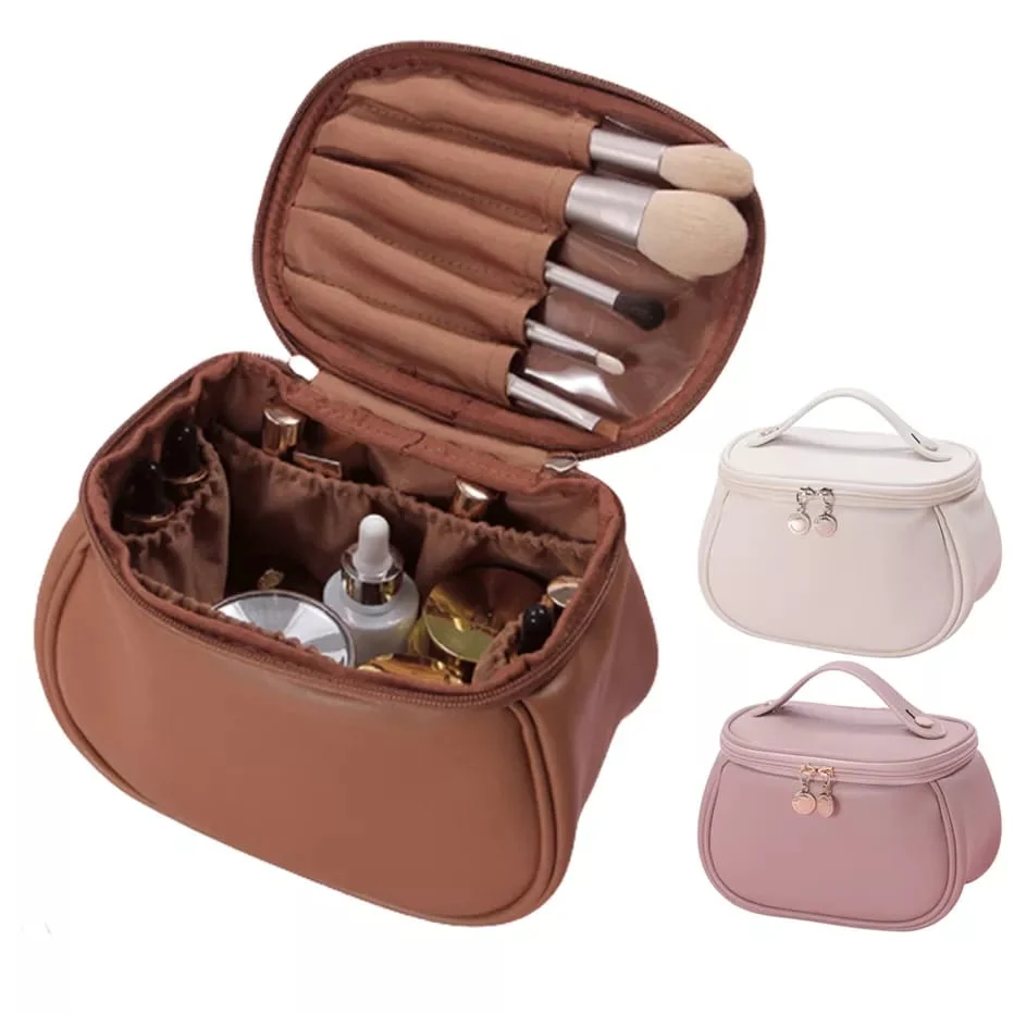 Leather Cosmetic Bag | Makeup Bag | Portable Cosmetic Bag | Travel Makeup Organizer - Image 5