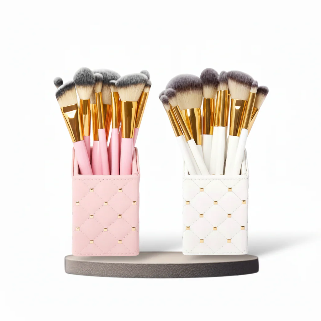 Luxury & Stylish Cosmetics Studded Elegance 12 Pc Brush Set – Premium Makeup Brushes with Holder – Random Colours - Image 3