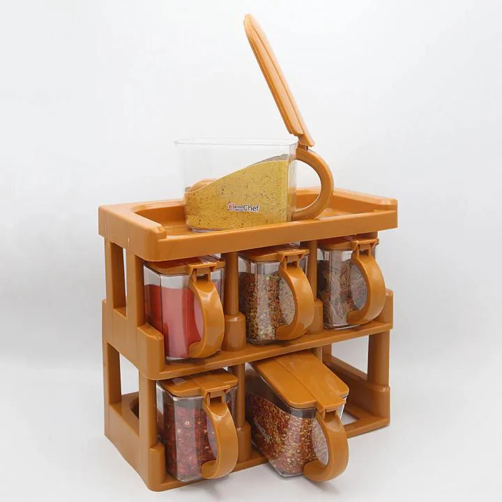Master Chef 2 Tier Spice Organizer Rack with 6 Jars Set For Kitchen and Outdoor Use - Image 4