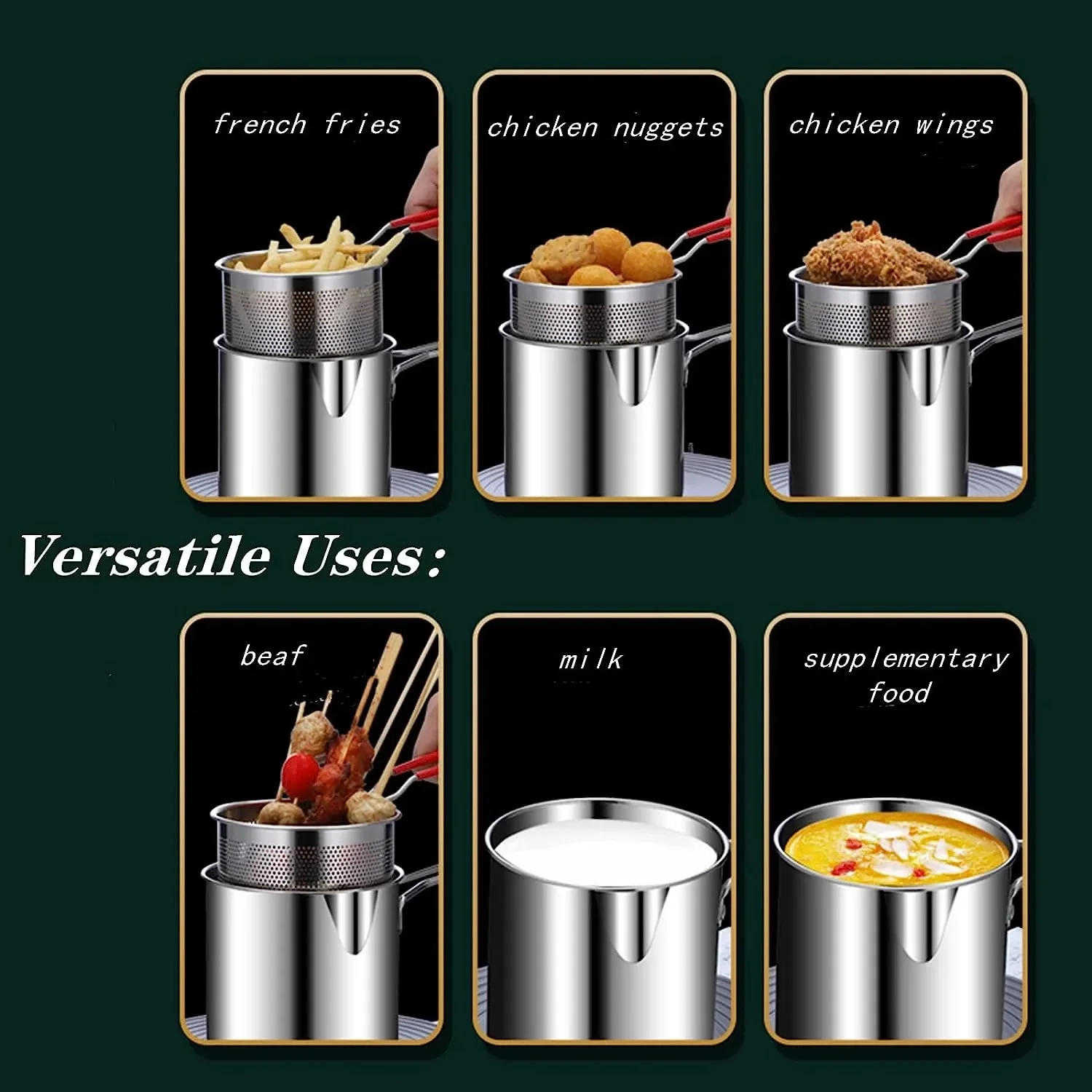 Multi Functional Stainless Steel Rust Resistant 1200ML Deep Fryer Pot with Strainer Basket and Long Handle Kitchen Oil Frying Pot Kettle for Home Use - Image 10