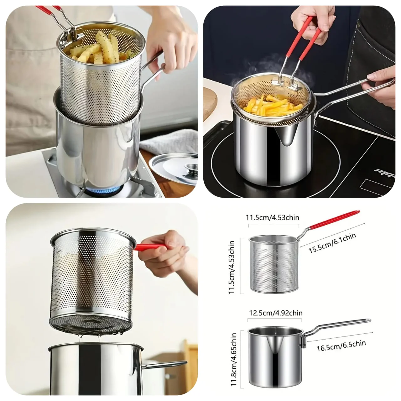 Multi Functional Stainless Steel Rust Resistant 1200ML Deep Fryer Pot with Strainer Basket and Long Handle Kitchen Oil Frying Pot Kettle for Home Use - Image 11