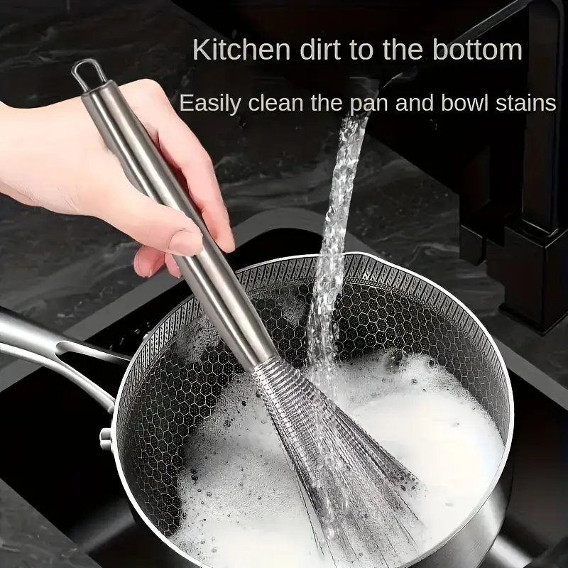 (Pack of 2) Multifunctional Long Handle Stainless Steel Pot Cleaning Brush Tool for Kitchen Use - Image 5