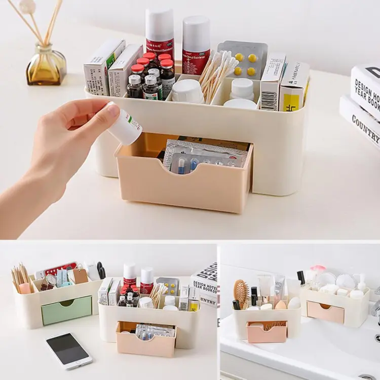 Multipurpose Storage Box/Organizer with Multi Sections and Drawer For Storage of Cosmetics Jewellery and Small Stationary Items - Image 2