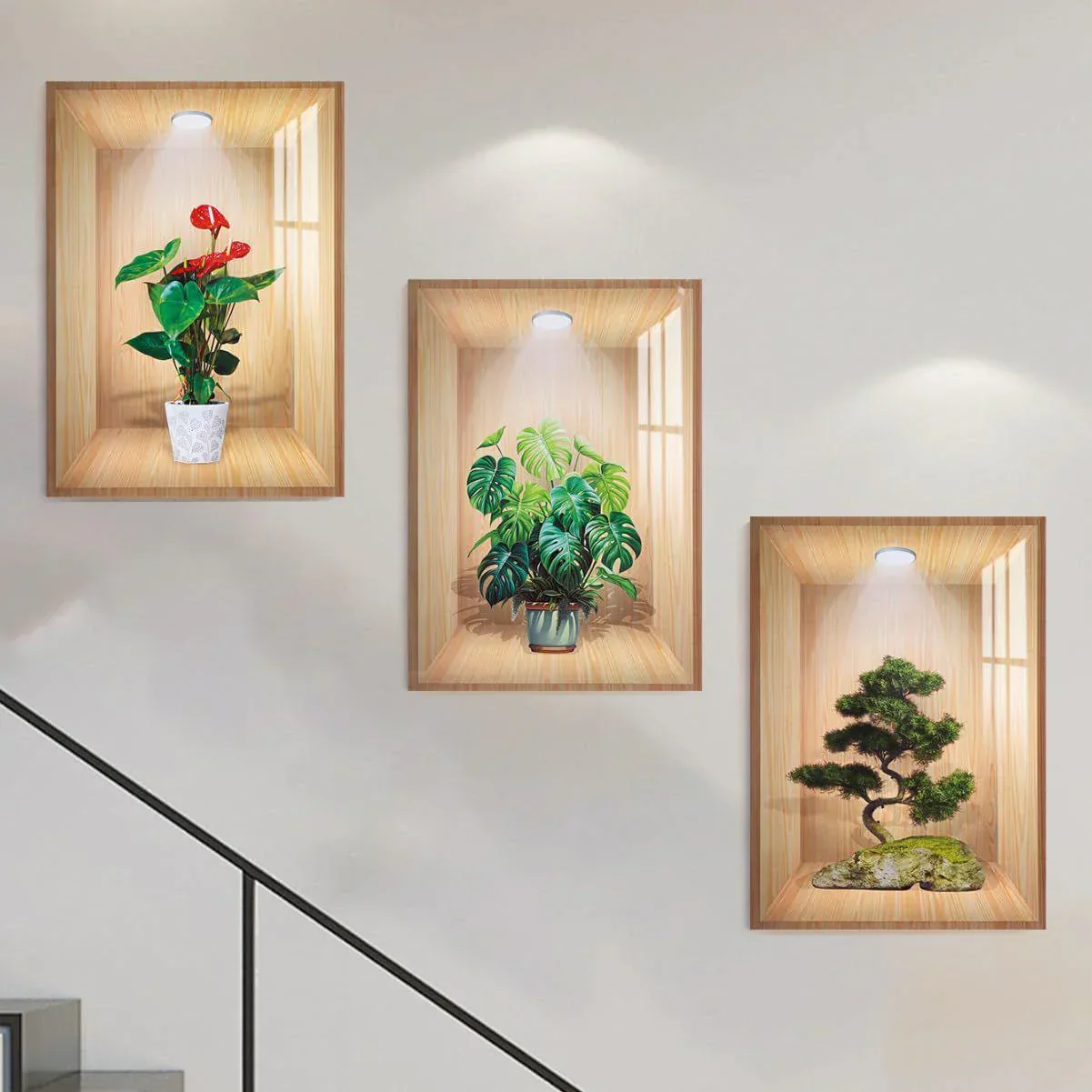 New Year Sale - 3D Plant Wall Stickers look like real decorative wall niches with plant vase and soft spotlight - Image 3