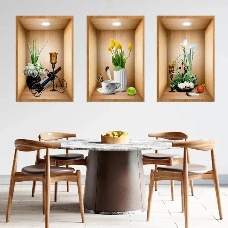 New Year Sale - 3D Plant Wall Stickers look like real decorative wall niches with plant vase and soft spotlight - Image 4