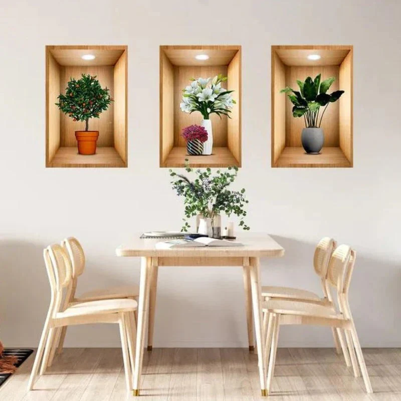 New Year Sale - 3D Plant Wall Stickers look like real decorative wall niches with plant vase and soft spotlight - Image 5
