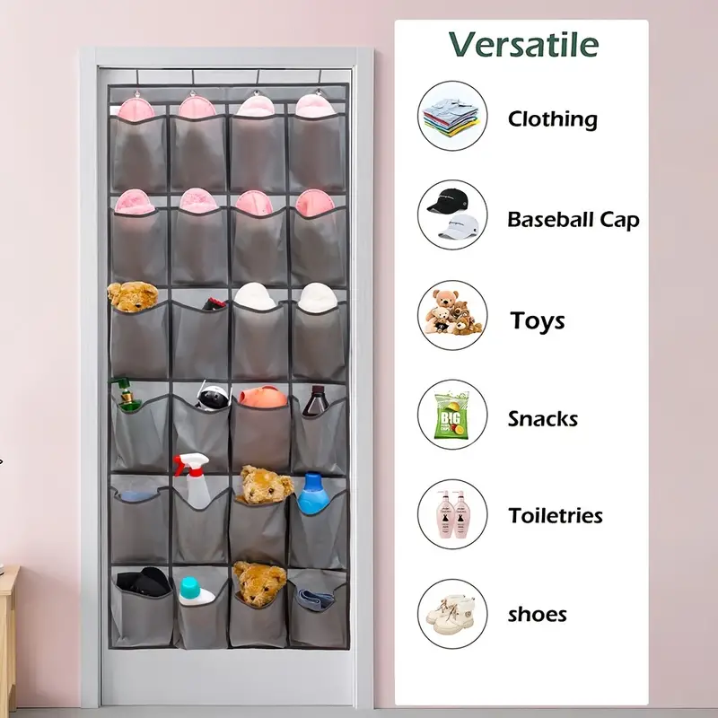 Over The Door Hanging Shoe Organizer With 24 Pockets for Shoes, Wall Hanging Wardrobe, Large Mesh Pockets for Bedroom, Living Room - Image 4