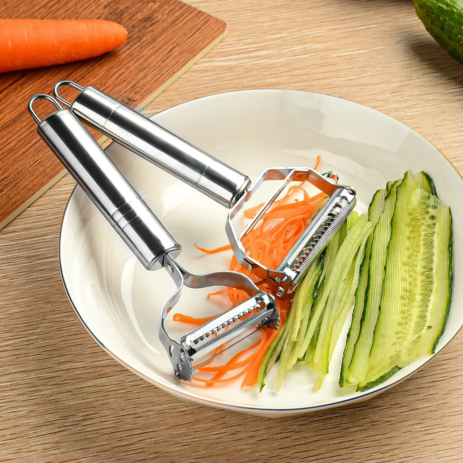 (Pack of 2) Stainless Steel Dual Blade Vegetable Peeler Slicer Shredder Scraper For Fruit, Potatoes, Carrot, Cucumber - Image 2