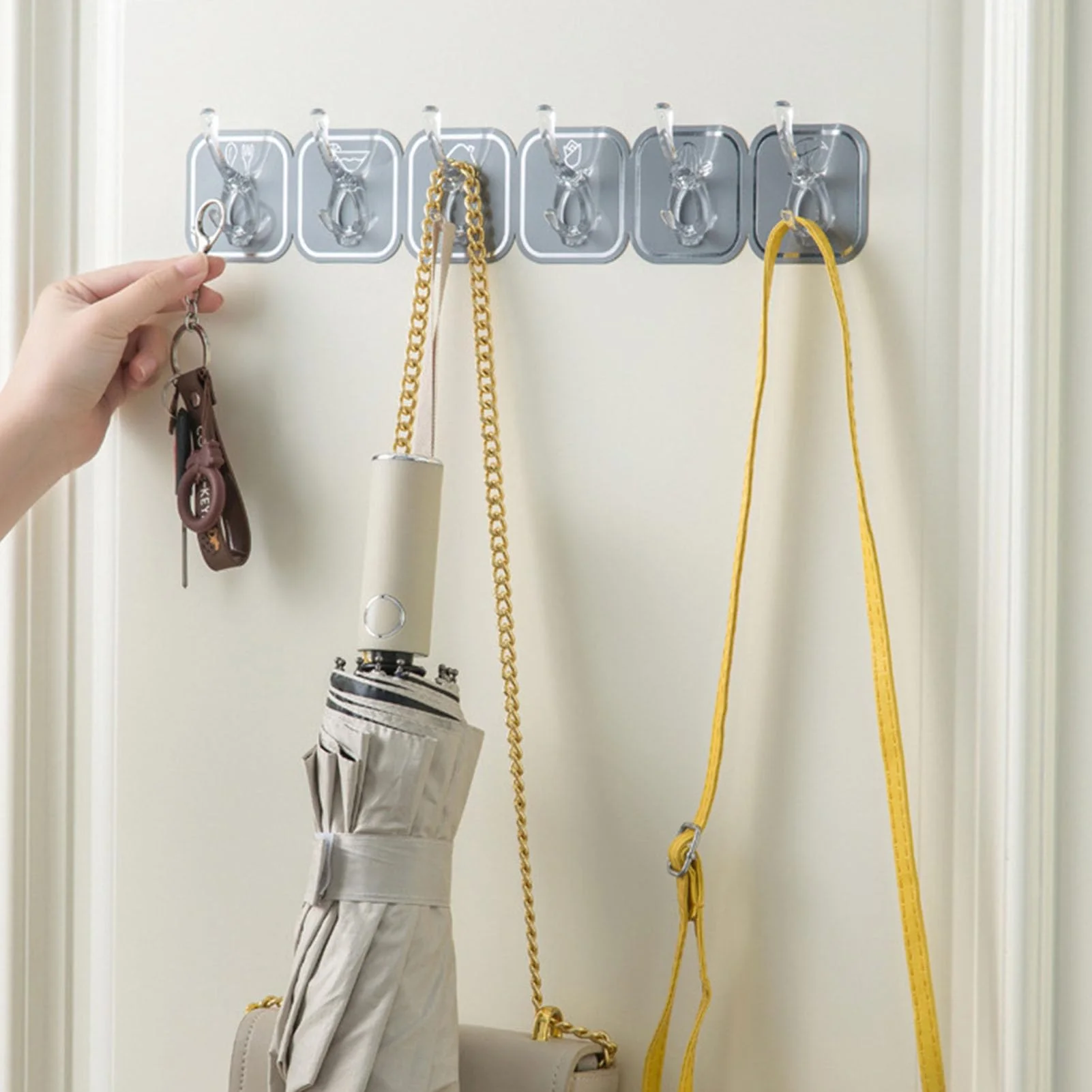 (Pack of 2) Wall Mounted Punch Free Strong Self Adhesive Stylish 6 Hook in Row For Home and Outdoor Use - Image 9