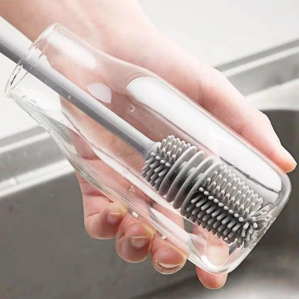 (Pack of 3) Silicone Bottle Multifunctional Cleaning Brush with Long Handler Kitchen Cleaning Tool For Cleaning Bottle Feeder Glass Jars and etc - Image 3