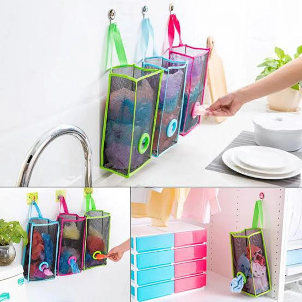 Pack of 2 Plastic Shopping and Garbage Bag Holder For Kitchen and Multi Purpose Hanging Shopper Holder - Image 2
