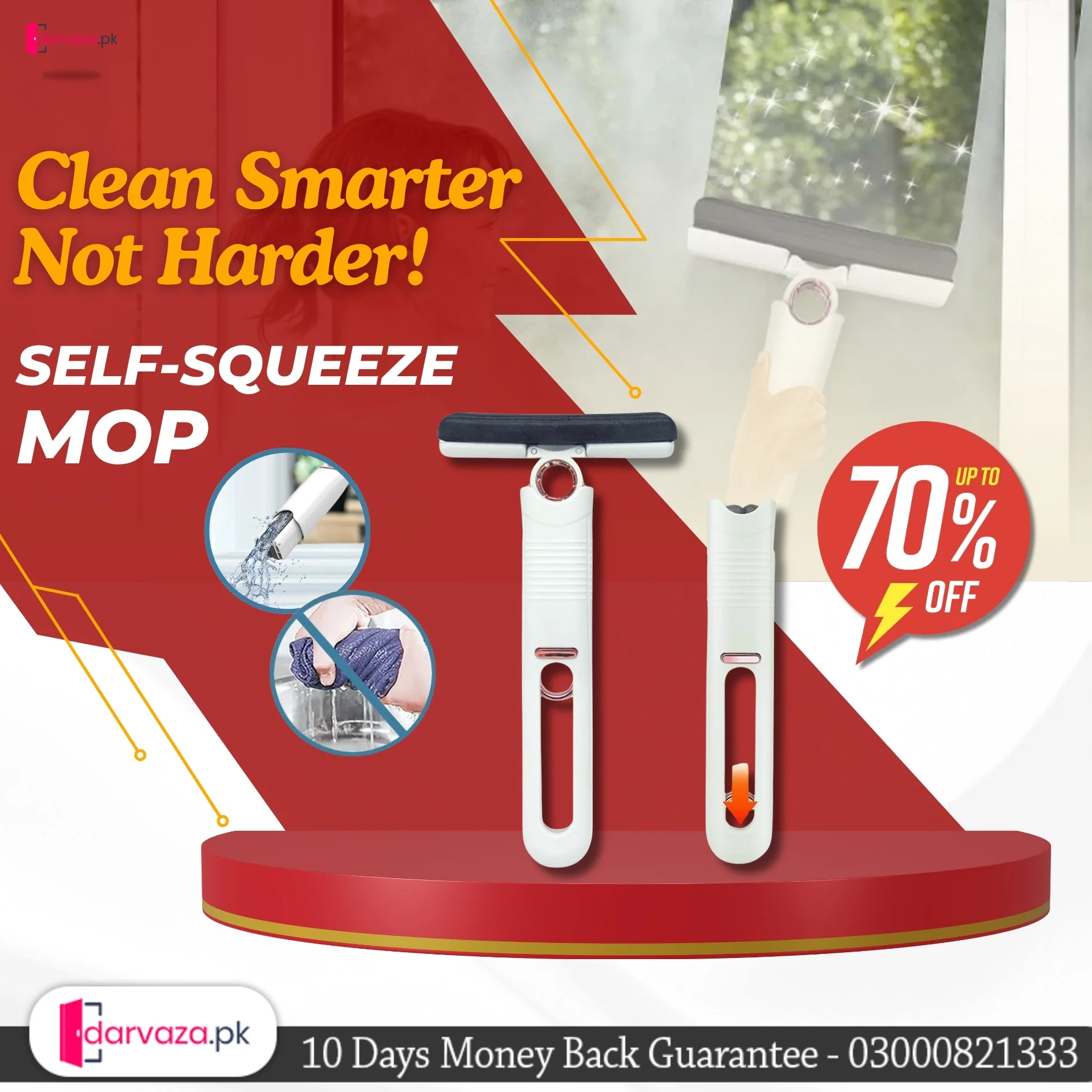 Portable & Foldable Self Squeeze Mop with Super Absorbent Cleaning Foam - Image 2