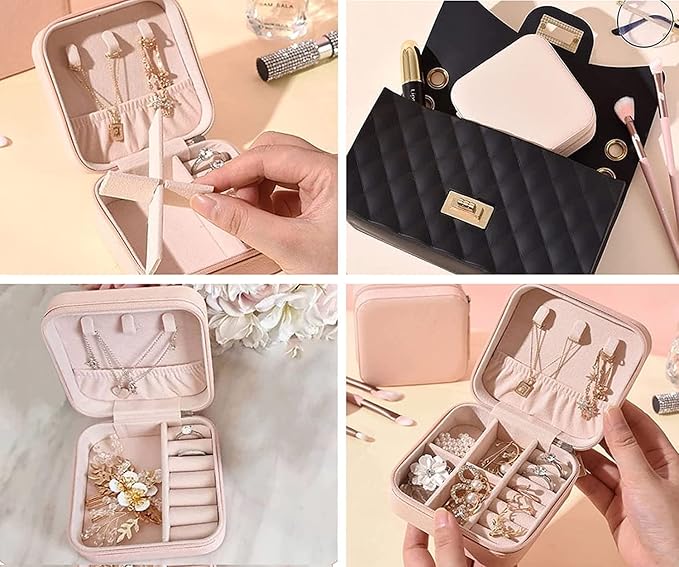 Portable Mini Jewelry Organizer Box, PU Leather Zipper For Rings, Earrings, Necklaces - Image 4
