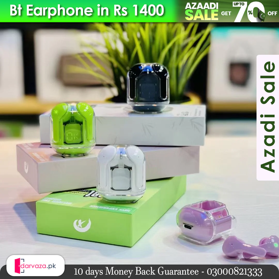 Azaadi Sale Offer Premium Quality Air 31 Transparent Crystal Bluetooth Wireless Earbuds Head Set for Clear Loud & Distortion Free Sound - Image 3