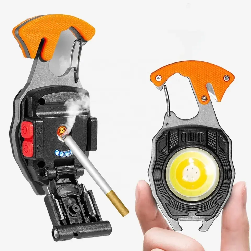 Rechargeable Magnetic Keychain With Cigarette Lighter 7 Modes Torch Light Cutter Screw Driver and more - Image 5