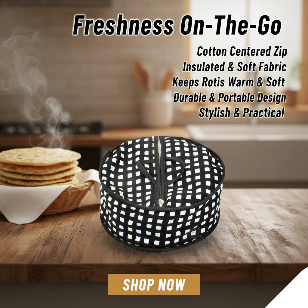 Pack Of 2 - Roti Basket Circle – Roti Chapati Box with Zipper Cover - Image 5