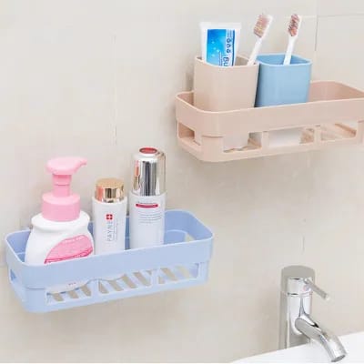 Set Of 2 Bathroom Storage Shelf β Wall Hanging Multifunction Self-Adhesive Rack for Shampoo, Soap & Cosmetics - Image 2