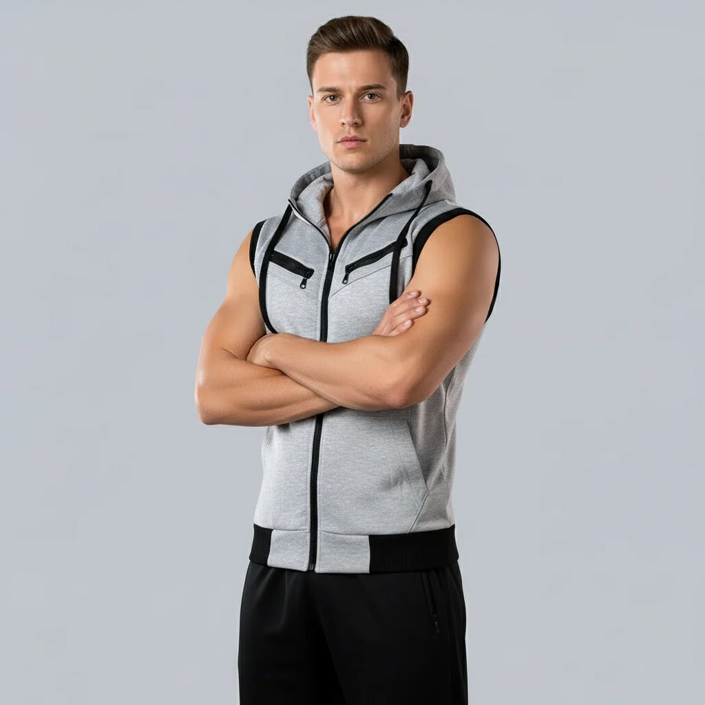Sleeveless Zipper Hoodie in Gray in Just Rs 999 - Image 4