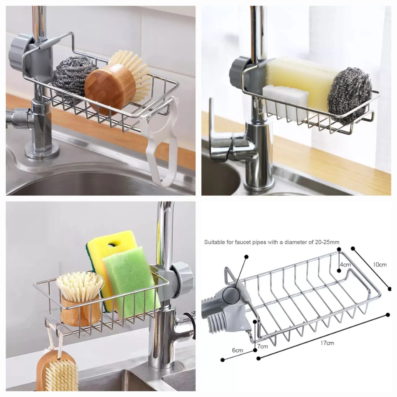 Stainless Steel Adjusting Multifunctional Kitchen Faucet Sponge Holder For Hanging Sink Organizer in Bathroom - Image 5