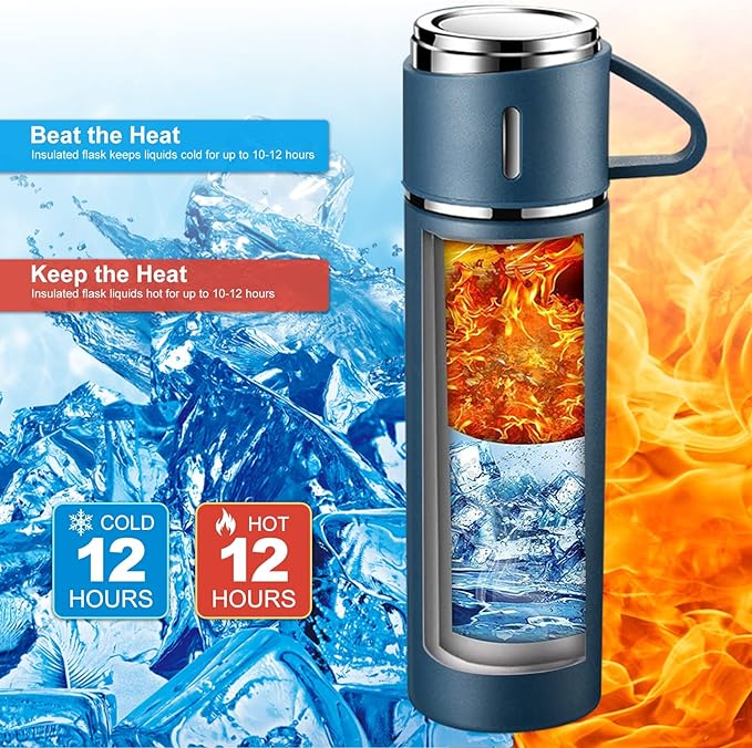 4in1 Stainless Steel Water Bottle 500ml Double Walled Vacuum with 3 Pcs Leak-proof Cups for Gym Home Office and Outdoor Use - Image 8