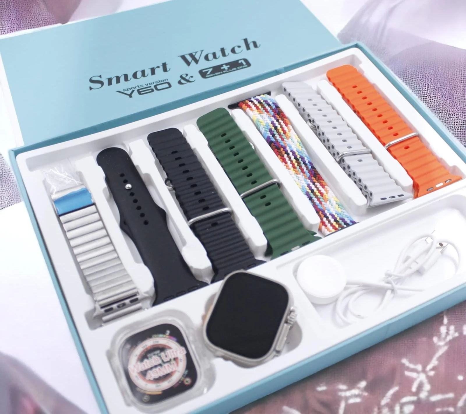 Ultra Y60 Premium Quality 8 in 1 Smartwatch – 7 Variable Straps & Chain & Ocean Strap With Ultra Watch Case & Wireless Charger in just Rs 6499 - Image 6